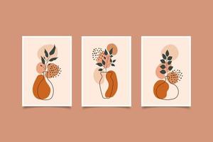 Set of modern composition with vase and leaves decoration vector