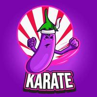 Purple Eggplant Karate Mascot Logo charcter Vector Illustration