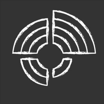 Radial diagram chalk icon. Round chart, circular graph. Radar diagram. Multivariate data presentation. Spider chart. Info value extend from central point. Isolated vector chalkboard illustration