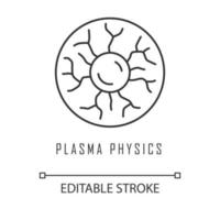 icono lineal de física de plasma. estado de alta energía de la materia. fenómenos astrofísicos. sustancia gaseosa ionizada. ilustración de línea delgada. símbolo de contorno dibujo de contorno aislado vectorial. trazo editable vector