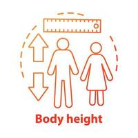 Body height monitoring concept icon. Checking body growth with measuring tools idea thin line illustration. Controlling male, female height. Vector isolated outline drawing. Editable stroke