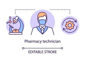 icono del concepto de farmacia. ilustración de línea delgada de idea de técnico de medicación. profesión farmacéutica, farmacología. especialista en medicina, científico. dibujo de contorno aislado vectorial. trazo editable vector