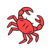 Crab red color icon. Swimming sea animal with pincers. Zodiac sign. Underwater creature, aquatic animal. Ocean aquarium. Seafood restaurant menu. Delicacy food. Isolated vector illustration