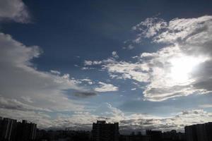 Summer blue sky cloud gradient light white background. Beauty clear cloudy in sunshine calm bright winter air bacground. Gloomy vivid cyan landscape in environment day horizon skyline view spring wind photo