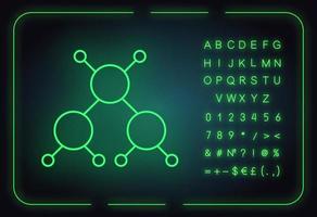 Molecule neon light icon. Crystal structure. Molecular ball and stick model. Organic chemistry elements. Scientific atom modeling. Glowing sign with alphabet, symbols. Vector isolated illustration
