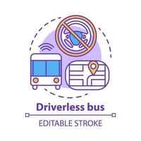 Driverless bus concept icon. Autopilot for city passenger transportation. Autonomous vehicle on route idea thin line illustration. Vector isolated outline drawing. Editable stroke