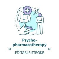 Psychopharmacotherapy concept icon. Pharmacy idea thin line illustration. Mental illness prescription drugs, medication. Psyche problems treatment. Vector isolated outline drawing. Editable stroke