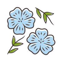 Blue flax plant color icon. Linen wild flower. Spring blossom. Blooming linum wildflower. Isolated vector illustration