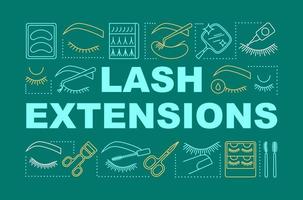 Lash extensions word concepts banner. Beauty service. Classic, 2d and 3d volume. Eyelash curling. Presentation, website. Isolated lettering typography idea, linear icons. Vector outline illustration