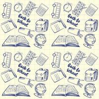 Seamless vector pattern of school items on a beige background. Stock image. Pattern for covers, fabrics.