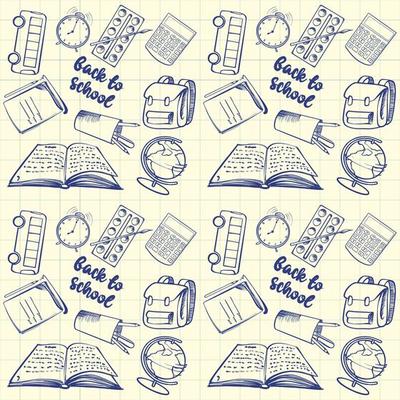 Seamless vector pattern of school items on a beige background. Stock image. Pattern for covers, fabrics.