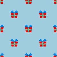 Seamless pattern of gifts in red boxes with a blue ribbon. vector