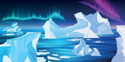 Icebergs Northern Lights Composition vector