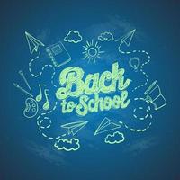 welcome back to school with sketch of school supplies on the blackboard vector