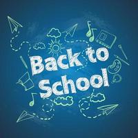 welcome back to school with sketch of school supplies on the blackboard vector