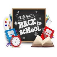welcome back to school. ready for school with school equipment vector