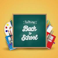 welcome back to school with school items and equipment. background, banner template vector