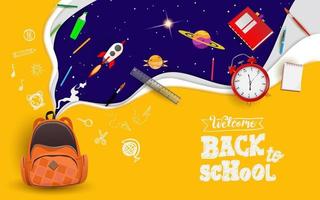 Back to school with school items and elements. space imagination. background and poster or promotion back to school vector