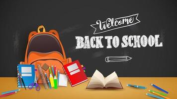 welcome back to school. ready for school with school equipment vector
