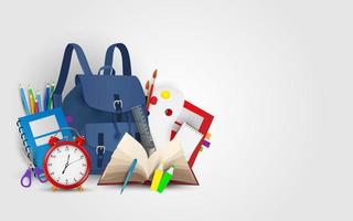 welcome back to school. ready for school with school equipment vector