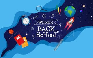 back to school with space imagination and school items. vector