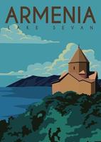 Lake Sevan Armenia Vector Illustration Background