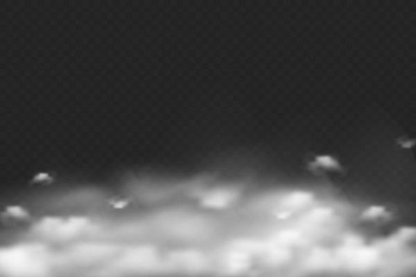 Realistic white cloud. For overlay on transparent background. Smoky vector air spray