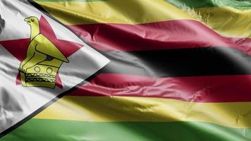 bandeira do zimbabwe acenando lentamente no loop de vento. bandeira do zimbabwe balançando suavemente na brisa. fundo de preenchimento completo. Ciclo de 20 segundos. video