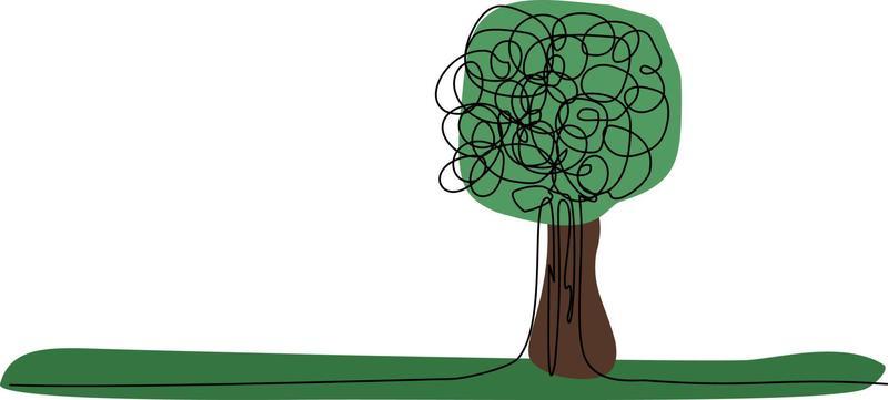 Green tree in one line style for save nature idea vector illustration