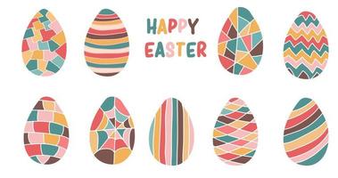 Easter colorful eggs set with different decor on white background vector