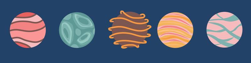 Fantasy planets set on blue bg vector illustration