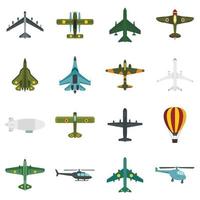 Aviation icons set, flat style vector