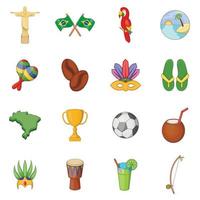 Brazil travel icons set, cartoon style vector