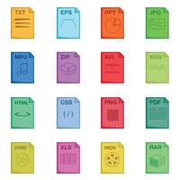 File extension icons set, cartoon style vector