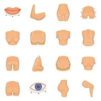 Conjunto de iconos de cirujano plástico, estilo de dibujos animados vector