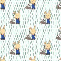 Seamless rabbit. Seamless background. Seamless pattern. Easter eggs and spring decoration pattern. Wrapping paper pattern. Seamless vector. Hand drawn vector. vector