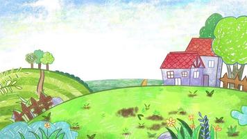 fazenda horta animação dos desenhos animados óleo bonito pastel crayon doodle animação desenhada à mão vaca cachorro ovelha galo galinha porco