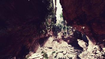 grande caverna rochosa de fadas com plantas verdes