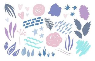 Set of vector abstract shapes and floral elements, organic shapes. Contemporary trendy isolated design elements, pastel colors