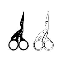 Tailor and embroidery scissors. Crane Small Scissors isolated on white background. Vector silhouette and outline