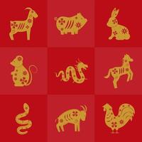 nueve animales del zodiaco chino vector