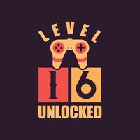 Level 16 Unlocked, 16th Birthday for Gamers vector