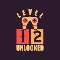 Level 12 Unlocked, 12th Birthday for Gamers vector