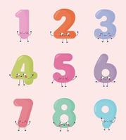 nine kawaii numbers vector