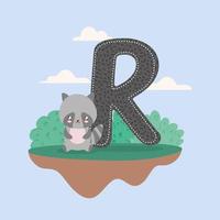 raccoon and letter R card vector