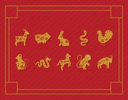 ten chinese zodiac animals vector