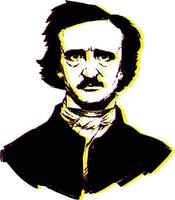 Illustration by Edgar Allan Poe. Portrait of a great American writer and poet. Illustration for a tattoo, site, booklet, poster, postcard. Image on white background isolated. Raster image. vector