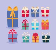 eleven gift boxes vector