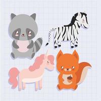 four baby animals vector
