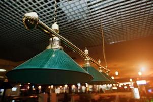 Close up of billiard lamps over pool photo